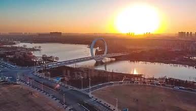 4K航拍延时郑州滨河国际新城城市街景夕阳视频的预览图